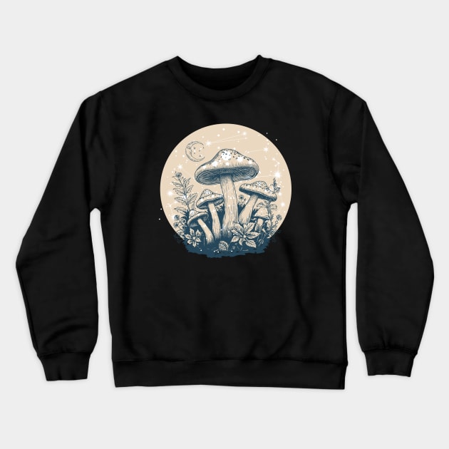 Magic mushrooms under sky Crewneck Sweatshirt by MonochromeEcho